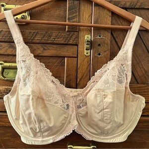 NWT Delimira Beige Full Coverage 40F Underwire Unpadded Minimizer Lace Sheer Bra